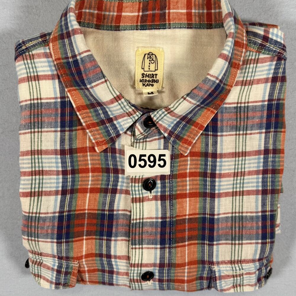 KATO' By Hiroshi Kato Shirt Mens M Fiesta Plaid Linen Long Sleeve Button Up